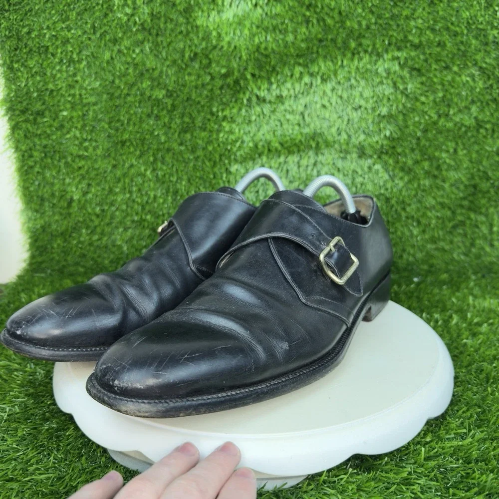 SALVATORE FERRAGAMO Size 11 B Black Leather Monk Strap Loafers Italy Made